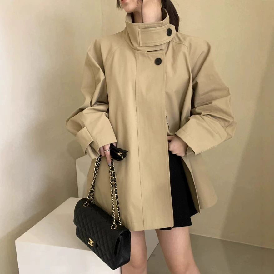 Ретро-дизайн длинный рукав для отдыха, тренч, куртка, корейский стиль, осень, оверсайз