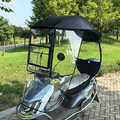 Elektromobil üçün ön şüşə çətiri (günlük) – curtain, windproof cover - sliding-window-black-semi-enclosed-model-suitable-for-vehicles-with-rearview-mirrors