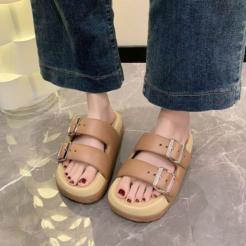 New Women's Summer Sandals For Outdoor Wear, Hong Kong Style Thick-Soled Height-Increasing Slide Sandals, Non-Slip_vogvips.com