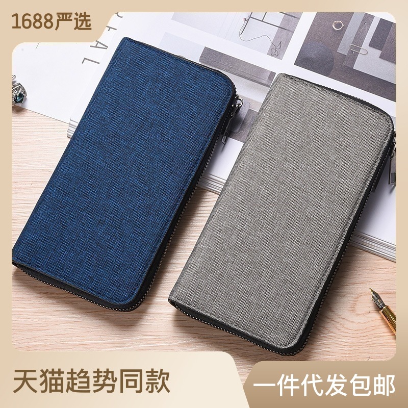 Factory wholesale canvas wallet for men long slim simple zipper handbag large capacity handbag multi-functional mobile phone bag