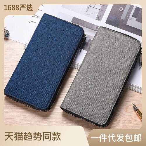 Factory wholesale canvas wallet for men long slim simple zipper handbag large capacity handbag multi-functional mobile phone bag