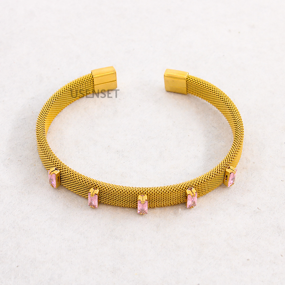 Fashion Geometric Titanium Steel Gold Plated Zircon Bracelets 1 Piece