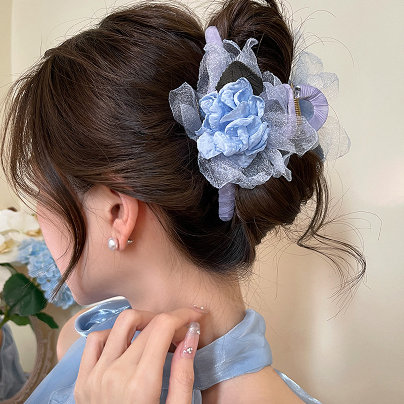 Super hada organza flor perla pinza para el cabello pinza dulce y elegante pinza de tiburón estilo literario de nicho accesorios para el cabello