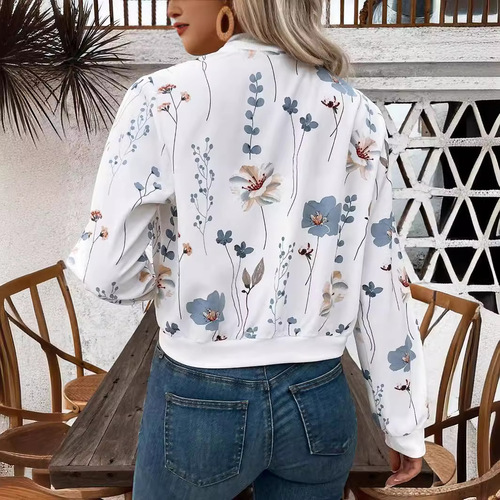European and American cross-border spring 2025 elegant women's zipper floral print long-sleeved short casual jacket jacket