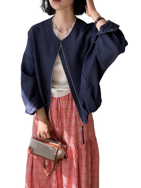 秋装2025新款韩系夹克外套女感小个子短款棒球服圆领开衫上衣|undefined