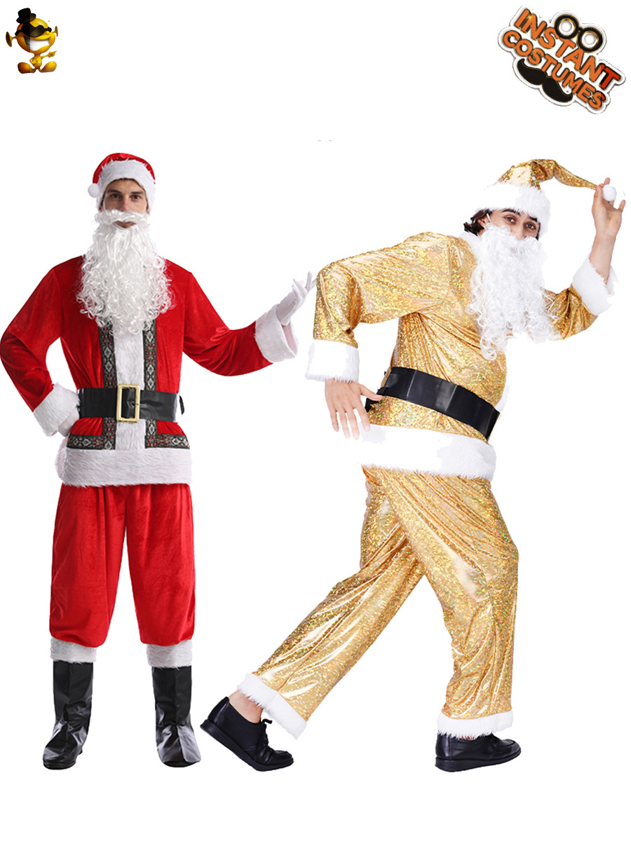 Traje de Santa Claus cos traje de oro de Santa Claus traje rojo traje de rendimiento de etapa de Navidad