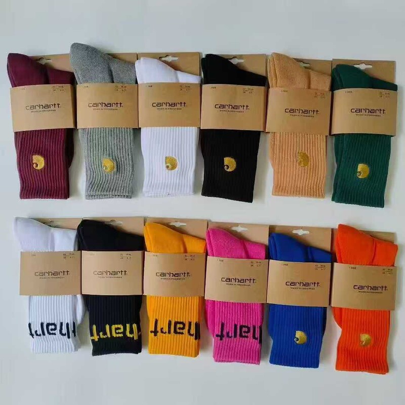 Carhartt Towel-Soled Sports Socks, European and American Street Fashion Brand, Couple Style Skateboard Socks, Gold Label Embroidered Work Socks, Sweat-Absorbent