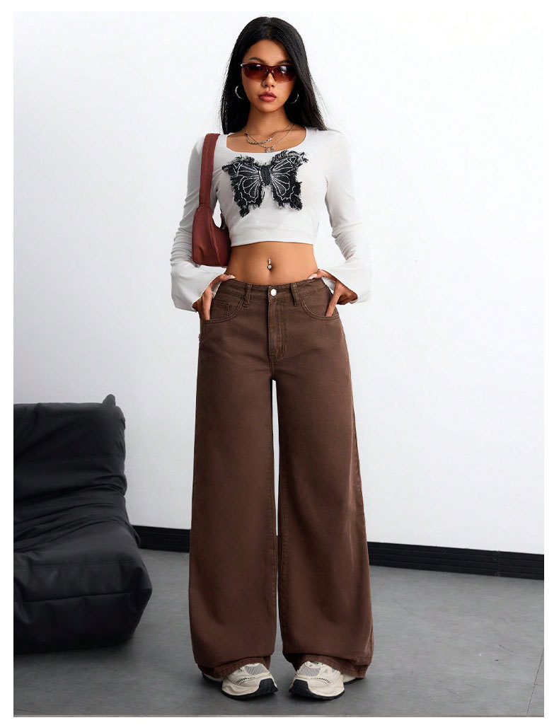 New European And American Style High-waisted Slimming Loose-fitting Floor-length Flared Straight-leg Jeans, Trendy_ecoleips.com
