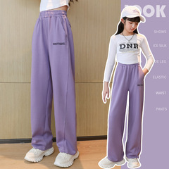 女童褲子春秋款2023新款女大童秋裝運動褲兒童休閒直筒闊腿褲秋冬