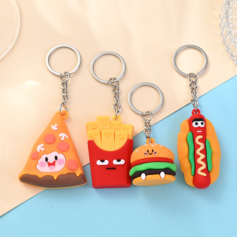 New simulation hamburger fries pizza keychain pendant creative flexible glue food and play pendant bag pendant small gift
