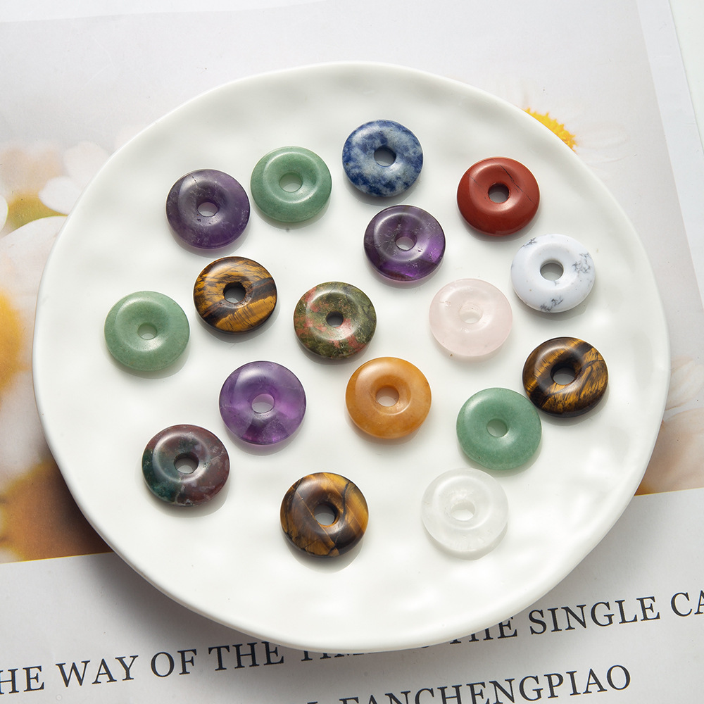 天然石水晶玛瑙平安扣5*20mm手工半成品diy饰品配件吊坠耳环挂件