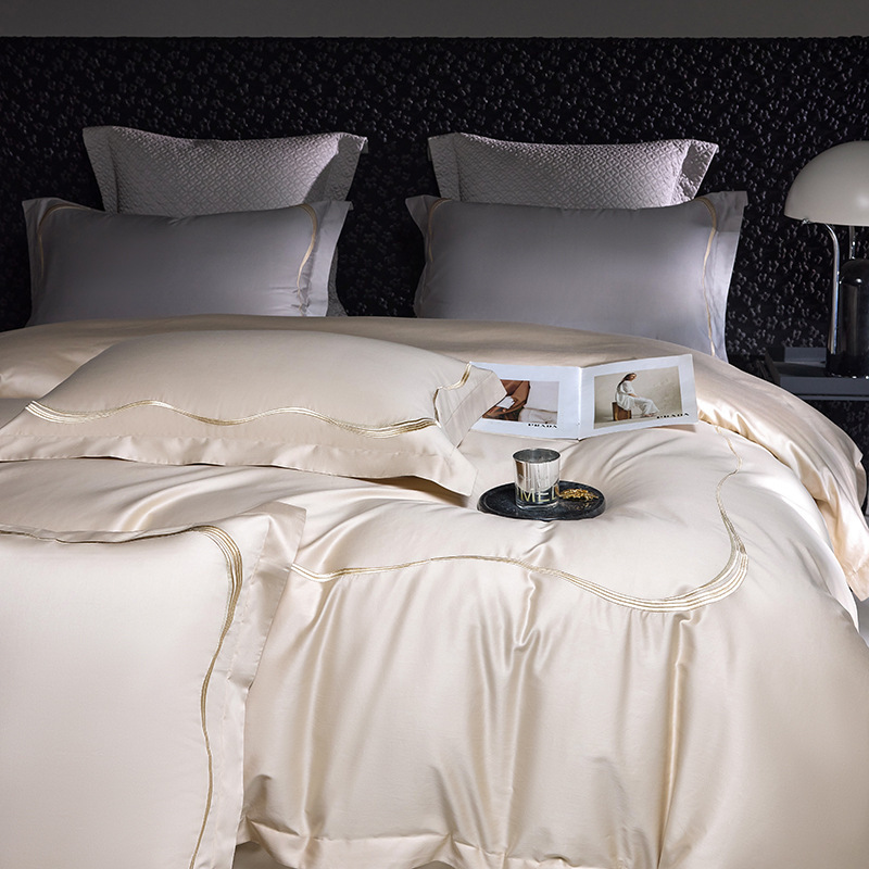 Duvet Cover SetMicrofiber Duvet Cover High-end Minimalist Light Luxury Style 100s Long-staple Cotton Four-piece Set, All-cotton, Soft And Luxurious Te_voghion.com