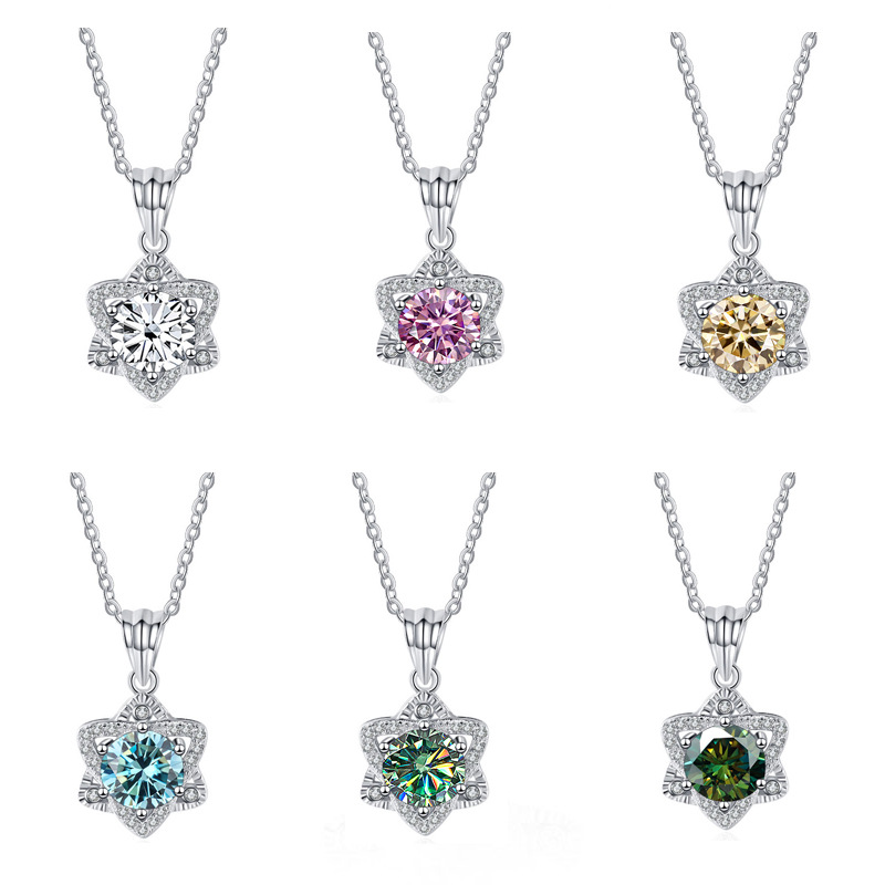 Ventas transfronterizas calientes S925 plata hexagramas collar de piedra de mozanita de color damas europeas y americanas mozan taladro colgante clavícula transmisión en vivo