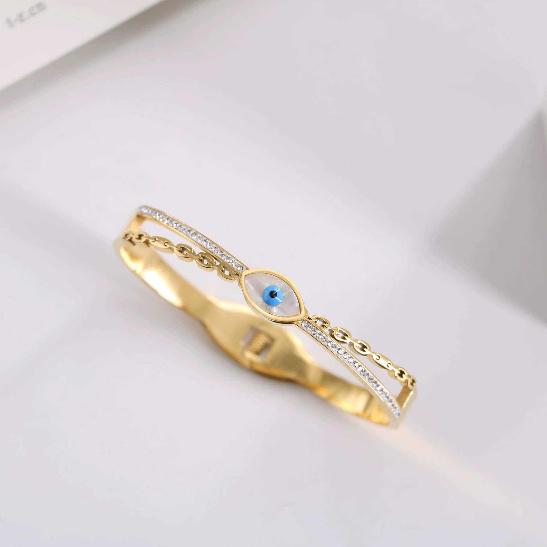 Blue stone inlay stainless steel, wavy bracelet