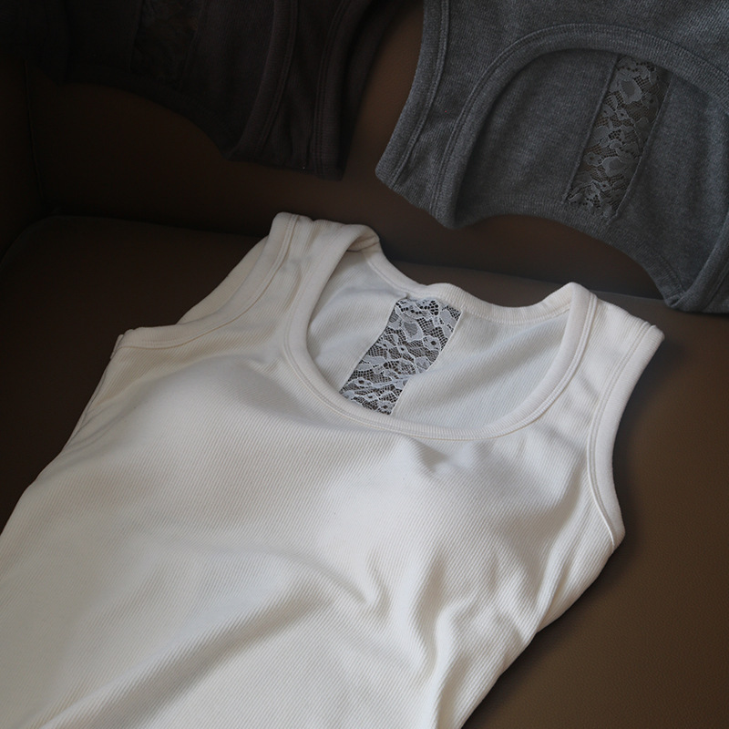 Threaded Square-Neck Vest with Cup Inserts for Women, Featuring a Breathable, Soft, and Comfortable Lace Splicing Design, Sexy and Versatile