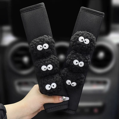 Girls Car Cute Shoulder Belt, Sürətlər qutusu və əl tormozu başlıqları - hair-ball-1-pair-of-black-ice-silk-shoulder-pads