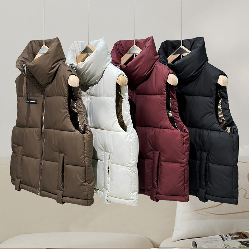 2025 otoño y invierno nuevo chaleco de algodón europeo y americano ligero de cuello caliente exterior chaleco de moda estadounidense