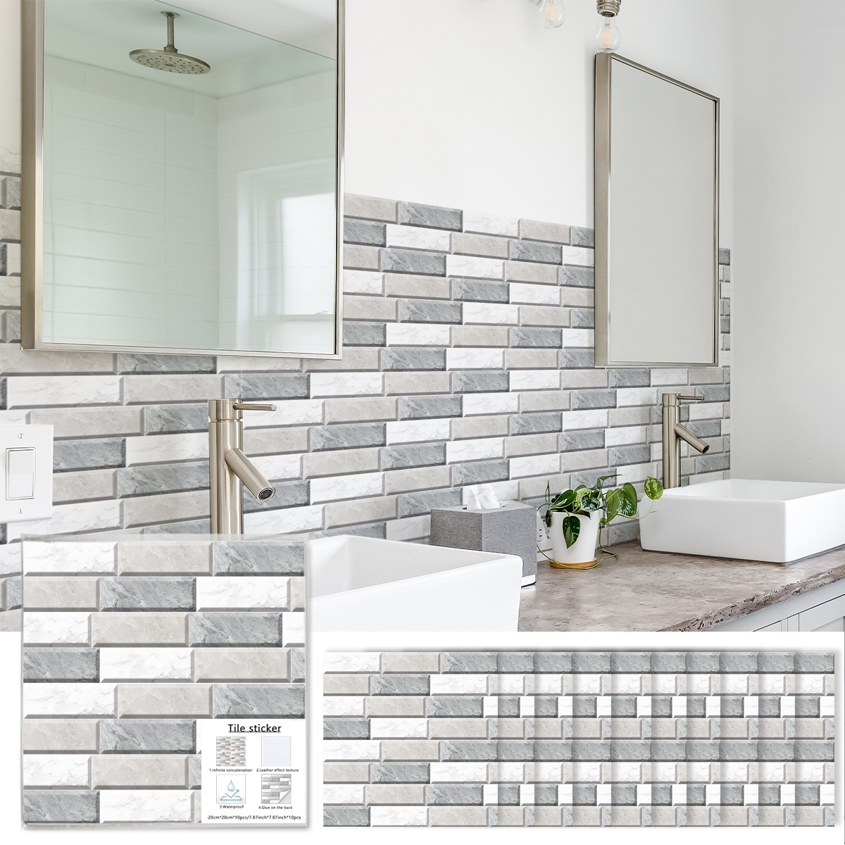 ACZ2018 클래식 모조 대리석 모자이크 바위 타일 스티커 욕실 주방 방수 개조 벽 스티커