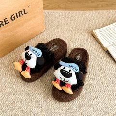 卡通可爱萌系个性小狗毛绒拖鞋女2025秋冬新款外穿增高防滑毛毛拖