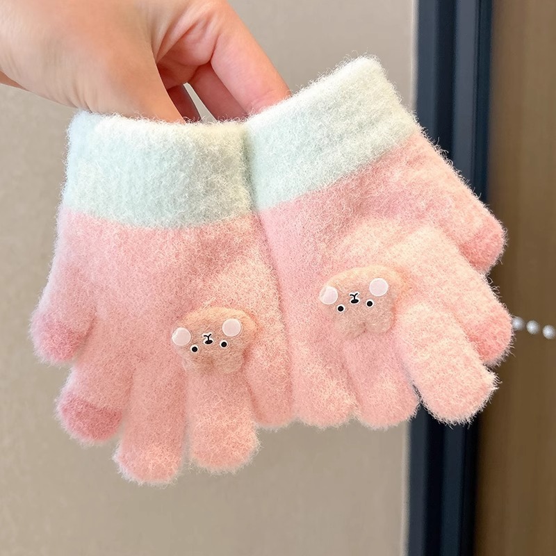 Niños guantes de medio dedo estudiantes de primaria caliente a prueba de frío guantes de dedo de punto 2025 nuevo guantes a prueba de viento y frío