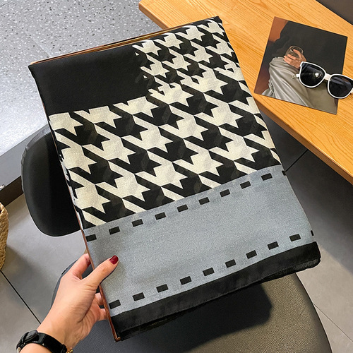  new Korean style houndstooth fashion temperament cotton and linen scarf women's dual-use neck scarf to keep out the cold shawl silk scarf