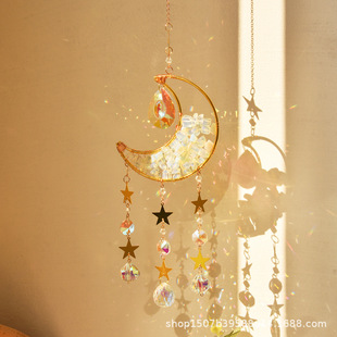Cross-border wholesale natural gravel crystal moon manual winding diy sun catcher light wind chime crystal pendant