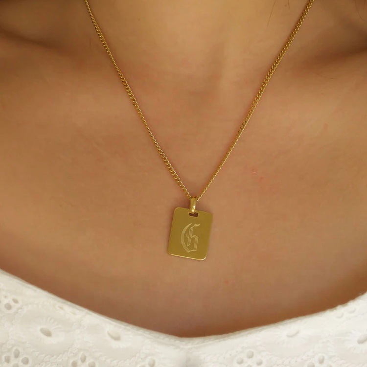 Casual, Daily Occasion Titanium Steel Material Wholesale Jewelry Retro Letter Square Titanium Steel Plating Pendant Necklace