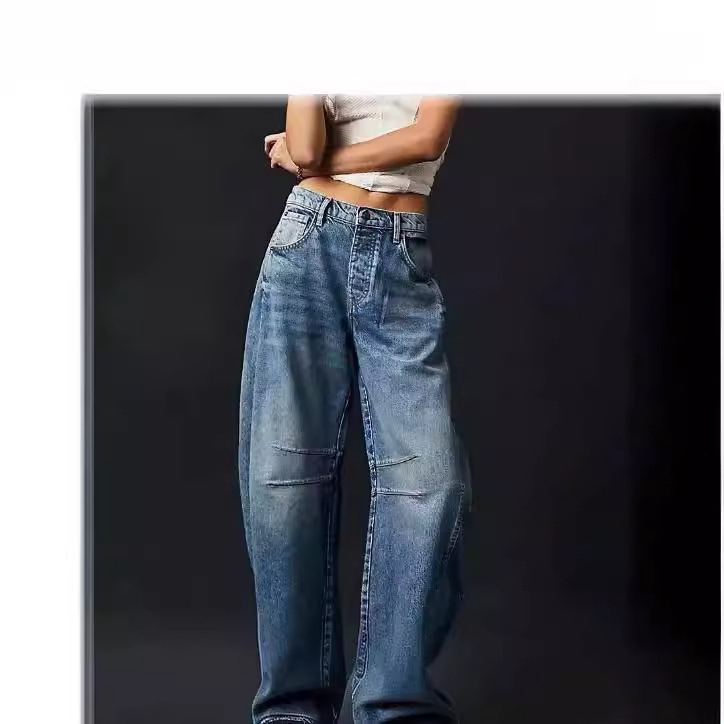 2024 Cross-Border European and American Fashion Casual Women's Loose Wide-Leg Washed Denim Pants 2024 Cross-Border European and American Fashion Casual Women's Loose Wide-Leg Washed Denim Pants