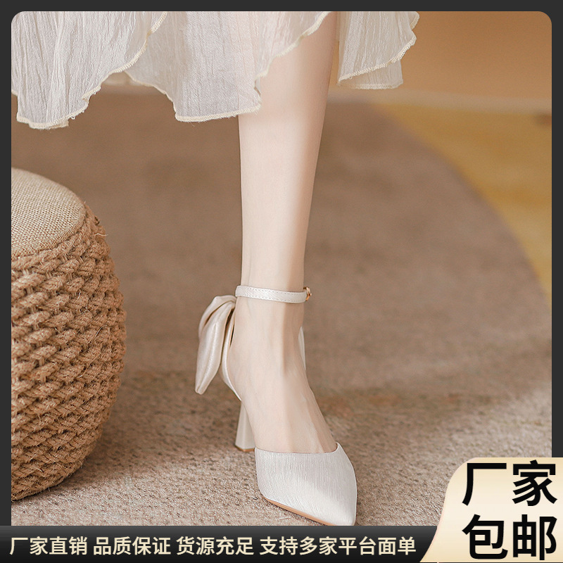 Stiletto Heel Pointed Adult High Heels Women's Shallow-top One-line Silk Princess Shoes Spring/Summer 2024