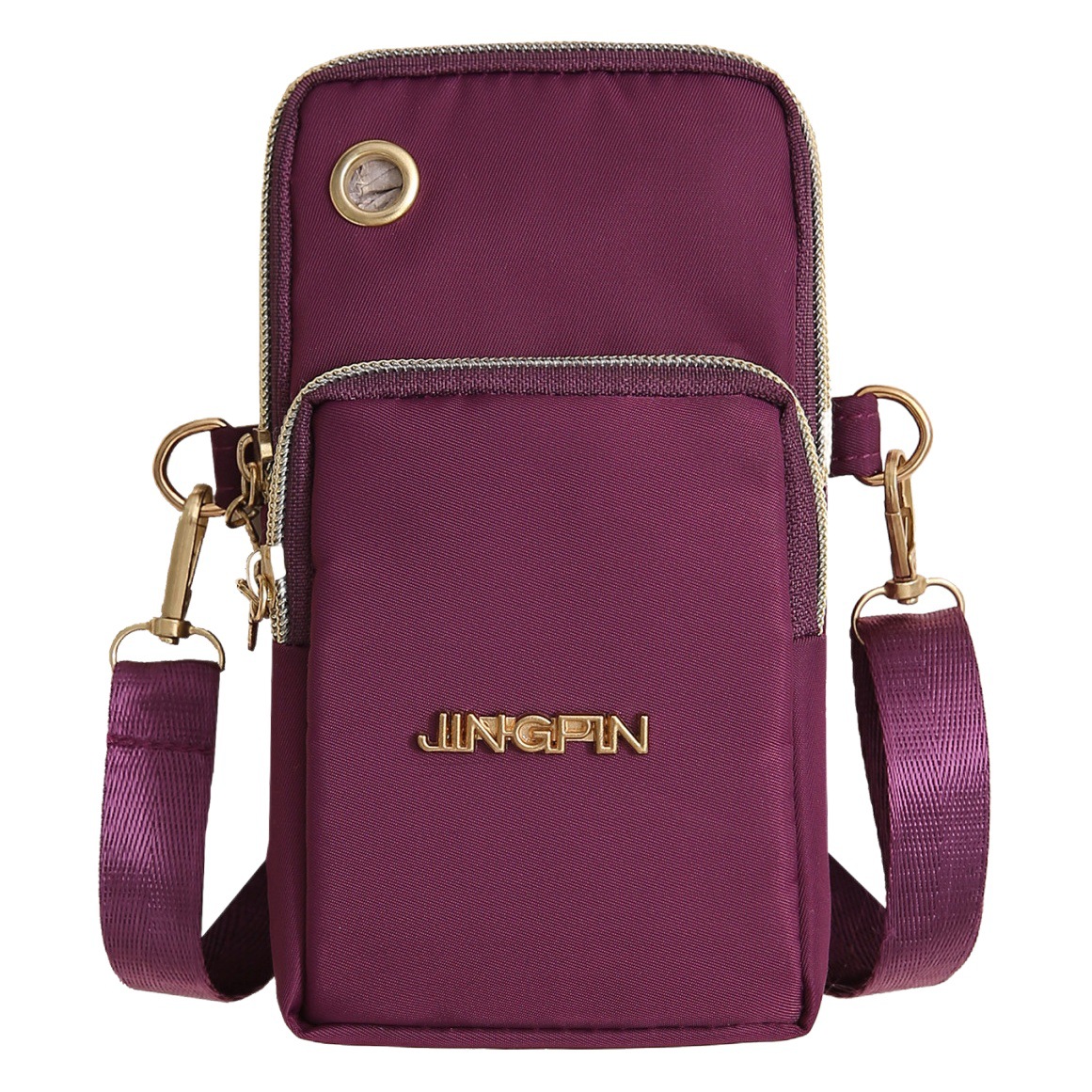 Bolso del teléfono móvil de gran capacidad bolso del teléfono móvil impreso vertical de las mujeres bolso del brazo Halter de la cremallera de tres capas bolso crossbody del hombro del paño de Oxford