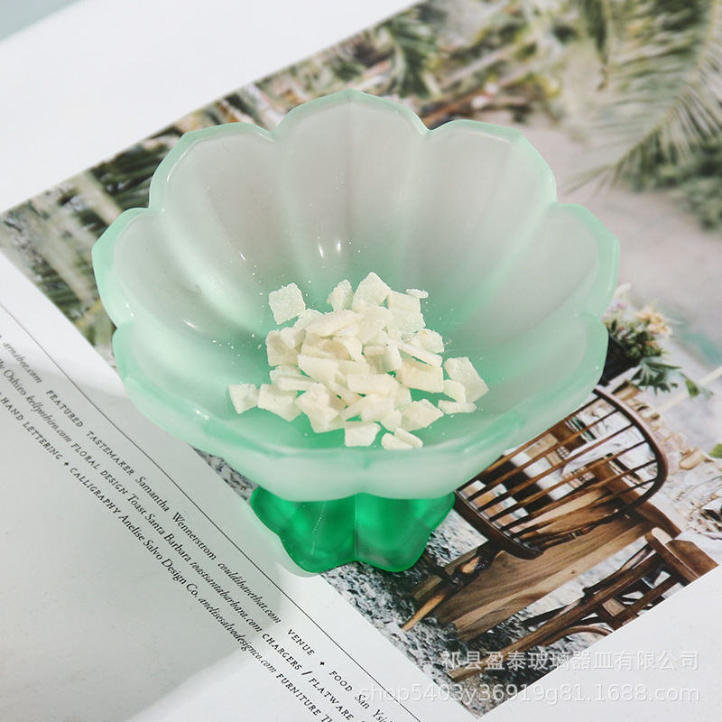 Taza de café de estilo chino flor esmerilado personalidad creativa gradiente rosa verde loto taza de vidrio de pies altos taza de té kung fu