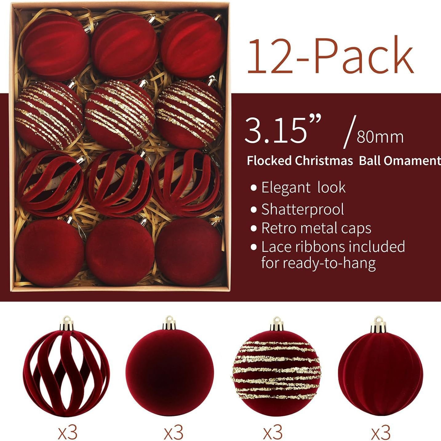 Amazon Hot Sale Flooded Navidad 6cm / 8cm Set Navidad Ball Decoration Colgante Disposición Navidad Ball Colgante image 19
