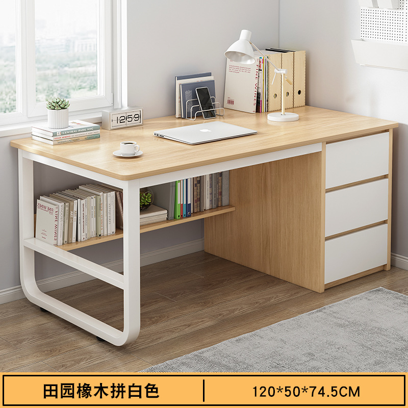 [안정적인 철골 프레임] 120CM 전원 참나무 컬러 + 화이트 페인트 + 화이트 프레임