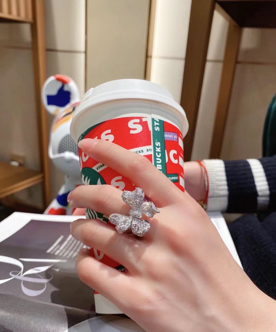 Fashion Bow Knot Copper Inlay Artificial Gemstones Rings Necklace