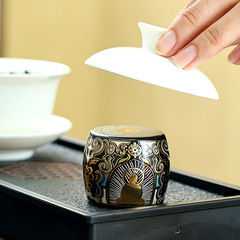 Dunhuang thangka cover with gold and silver staggered retro gold totem cup holder lid bowl holder accessories tea bowl tea set tea ceremony accessories