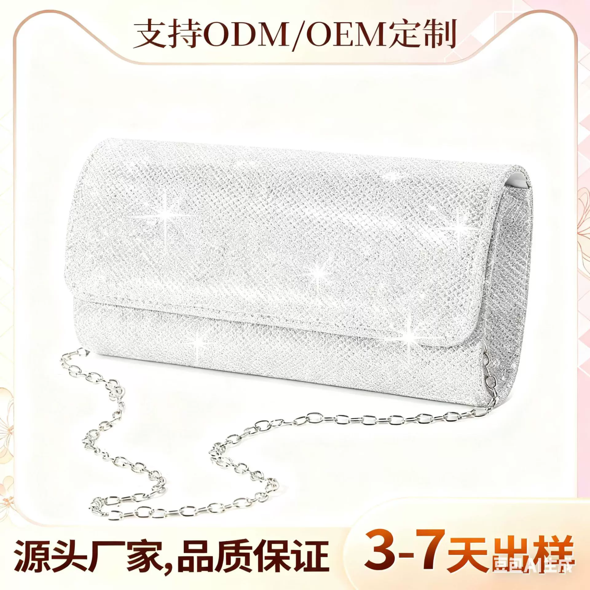 跨境爆款定制晚宴包亚克力闪料链条包欧美时尚闪料手拿包狮岭包包