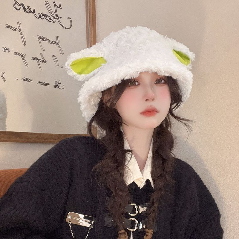 日本のぬいぐるみの帽子の羊の耳の漁師の帽子の女性の秋冬の保温の甘くてかわいい顔の小さい盆の帽子の少女系を現します。|undefined