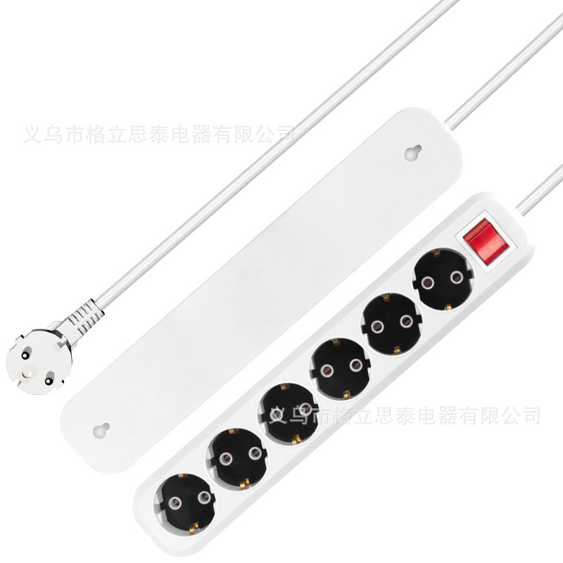 跨境外贸欧式插座排插拖线板6位带开关欧标欧规插板插排电源厂家