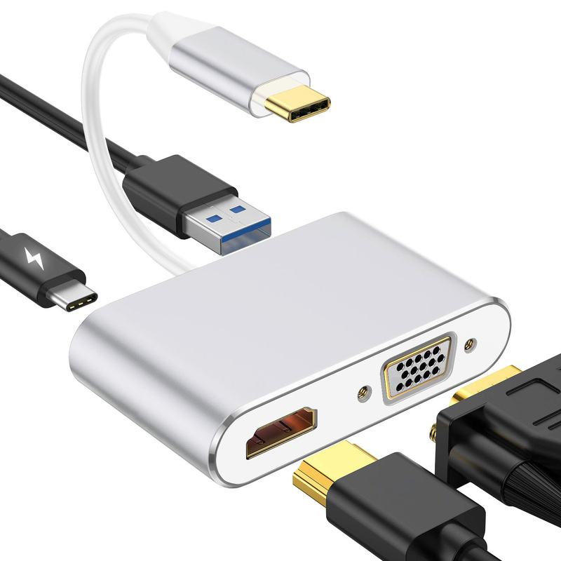 ロットスポットType-c変換HDMI VGA四合一変換器usbコンピュータ中継ケーブル付き電源拡張ドック|undefined