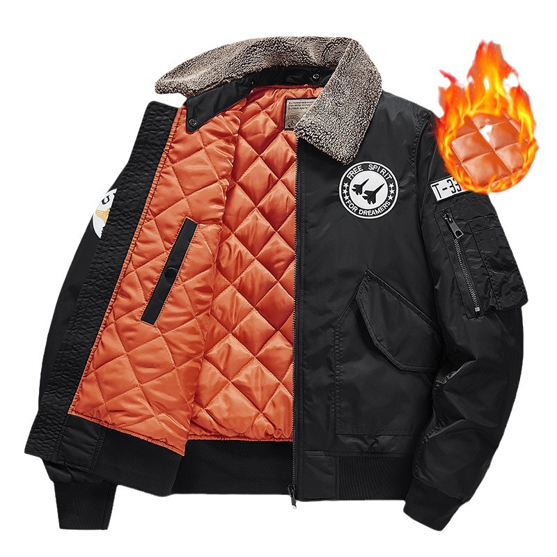 Men's Clothing Autumn and winter thick men's jacket large size stand collar thickened warm cotton coat detachable collar flight jacket outer jacket_voghion.com