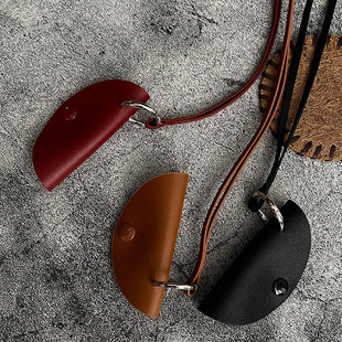 New ROW style leather neck key bag necklace simple concave shape neck bag long necklace glasses bag new