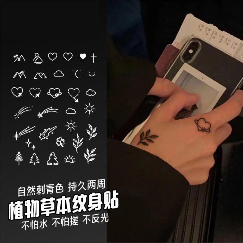 Cute Small Figure Juice Tattoo Sticker Love Tattoo Sticker Fingertip Wrist Waterproof Herbal Tattoo Realistic