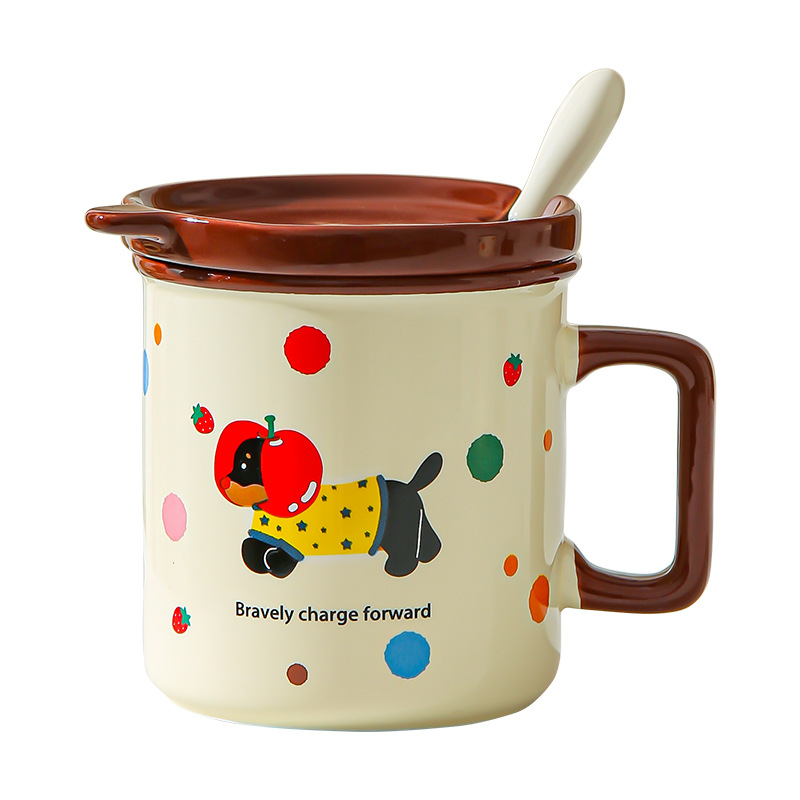Cute cachorro de oficina taza de cerámica doméstica con cubierta cucharas de desayuno de estudiantes de niñas tazas de agua para beber tazas de café pareja