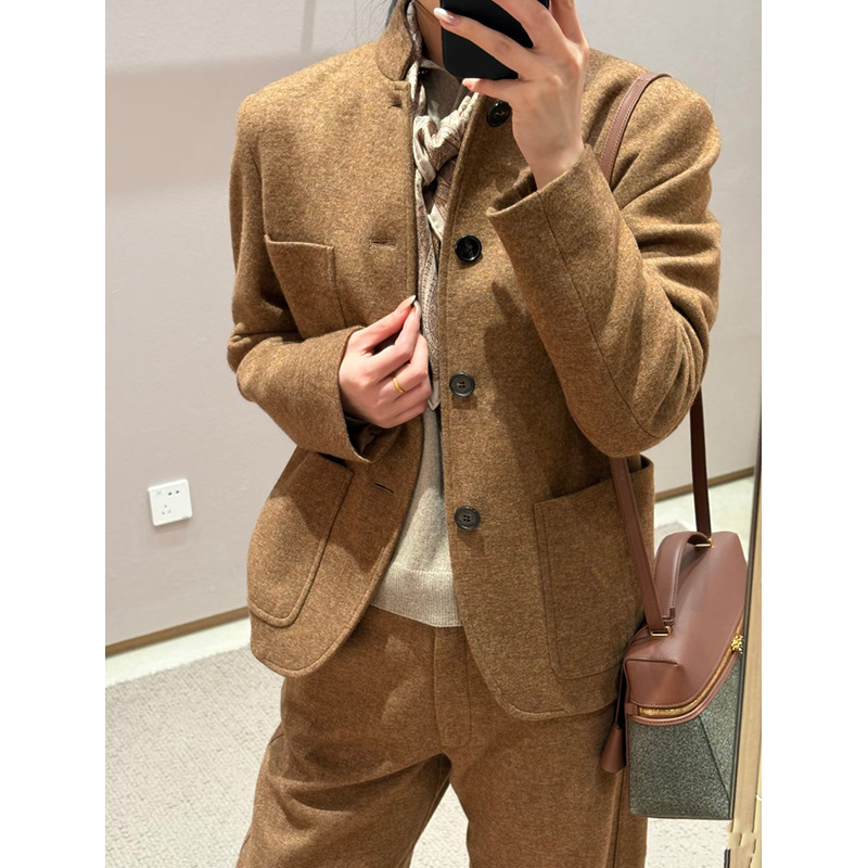 In Stock: 26 New Spring Styles, Two-Color Chinese-Style Stand-Collar Wool Blazer Jacket for Women, Soft and Delicate