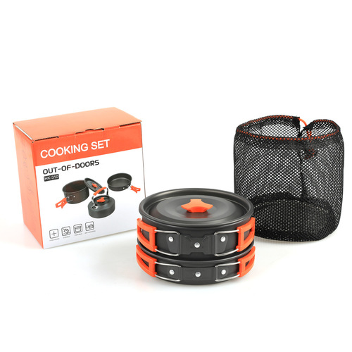 Direct sales exclusive for outdoor camping pot HK310 pot set, portable picnic pot set and teapot combination for 2-3 people