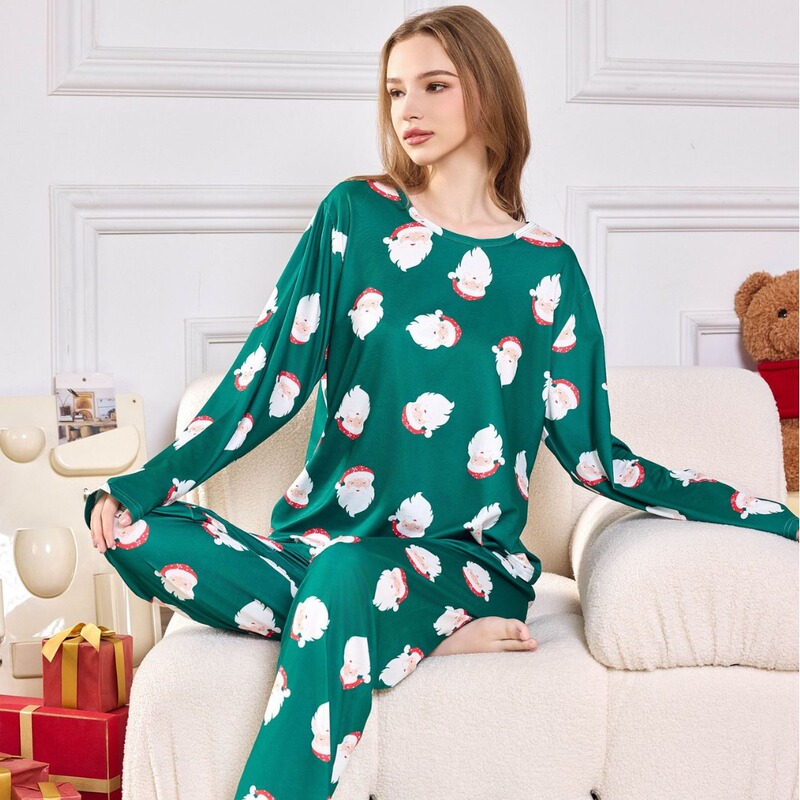Cross-border European and American Foreign Trade Pajamas Women's Christmas and New Year Cartoon Printed Two-piece Set suit Milk Silk Home Clothes Cross-border European and American Foreign Trade Pajamas Women's Christmas and New Year Cartoon Printed Two-piece Set suit Milk Silk Home Clothes