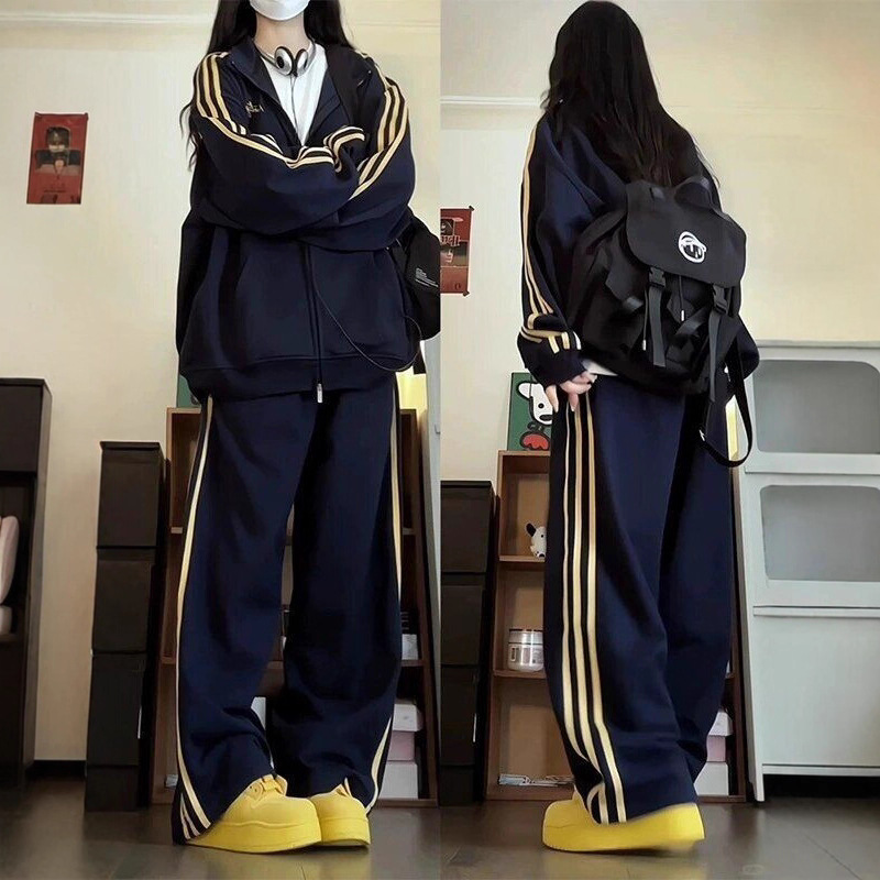 Plus-Size Autumn Fashion Loose Slimming Sportswear Set for Women Korean Casual Running Two-Piece Set 150kg