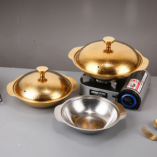 Stainless steel double-ear dry pot Japanese-style Shouxi pot hotel abalone plate noodles plate spicy pot plate crayfish plate