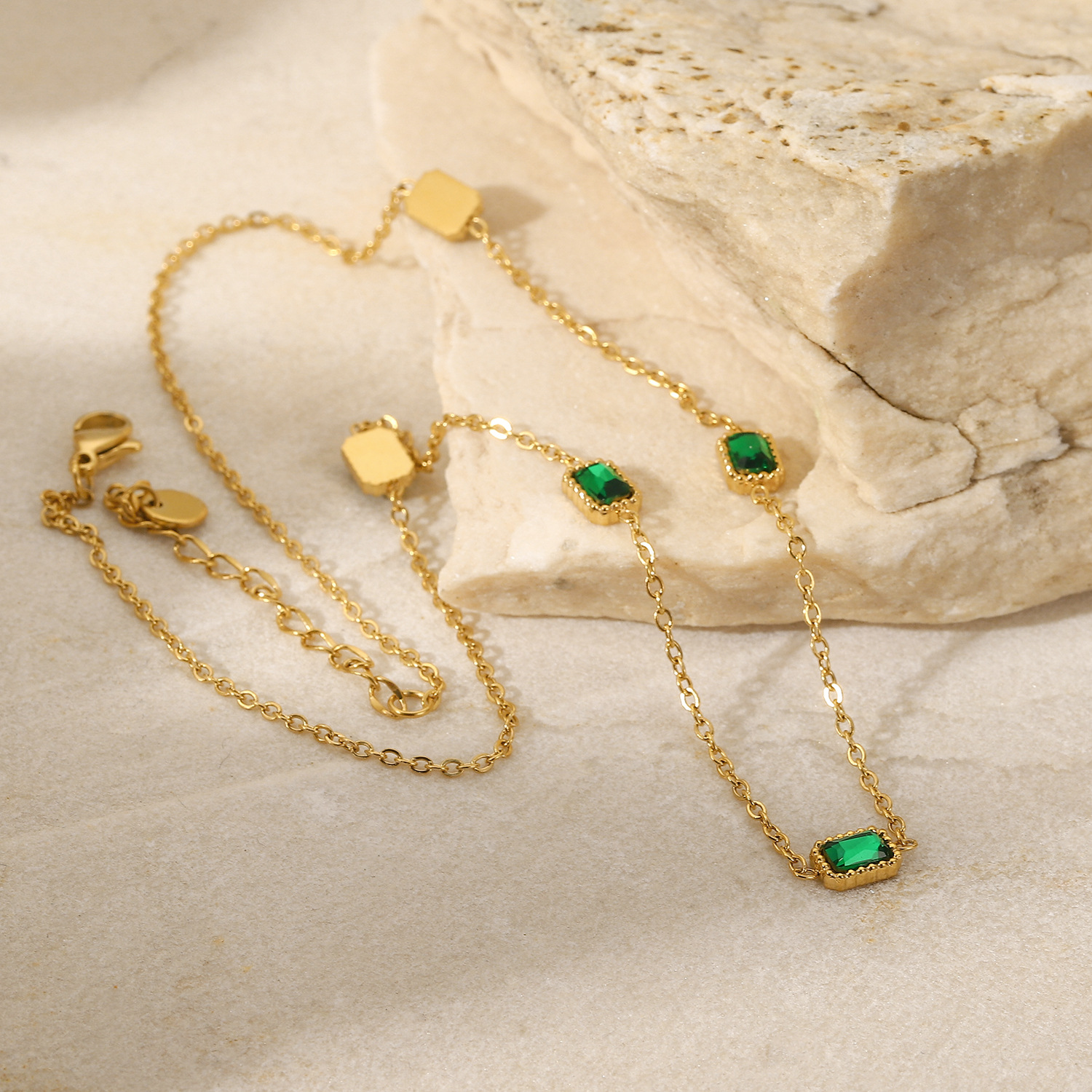 Fashion Stainless Steel Rectangular Necklace Daily Electroplating Zircon Stainless Steel Necklaces