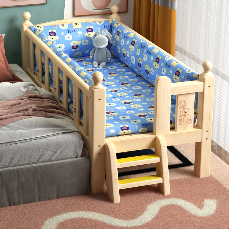 Solid Wood Children's Bed with Guardrail Small Bed Baby Boys and Girls Princess Bed Single Bed Side Bed Widened Spliced Big Bed